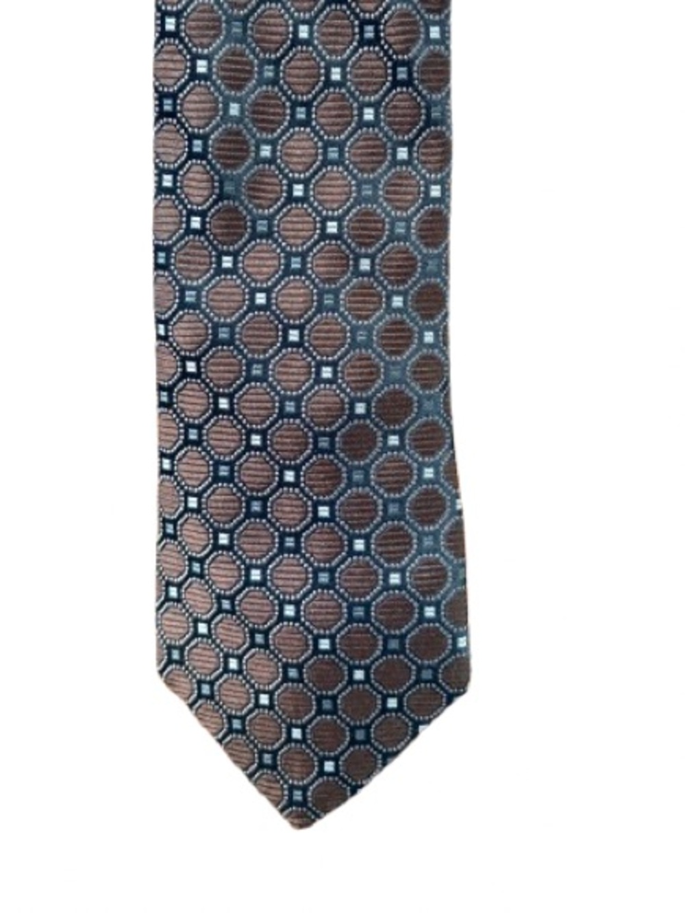 Nicole Miller Black and Brown Geometric Octagon Silk Tie
